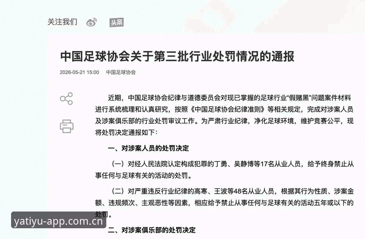 亚体育苹果版官方下载 中国足协第三批禁足名单深度评测:从行业乱象看体育生态的全面净化